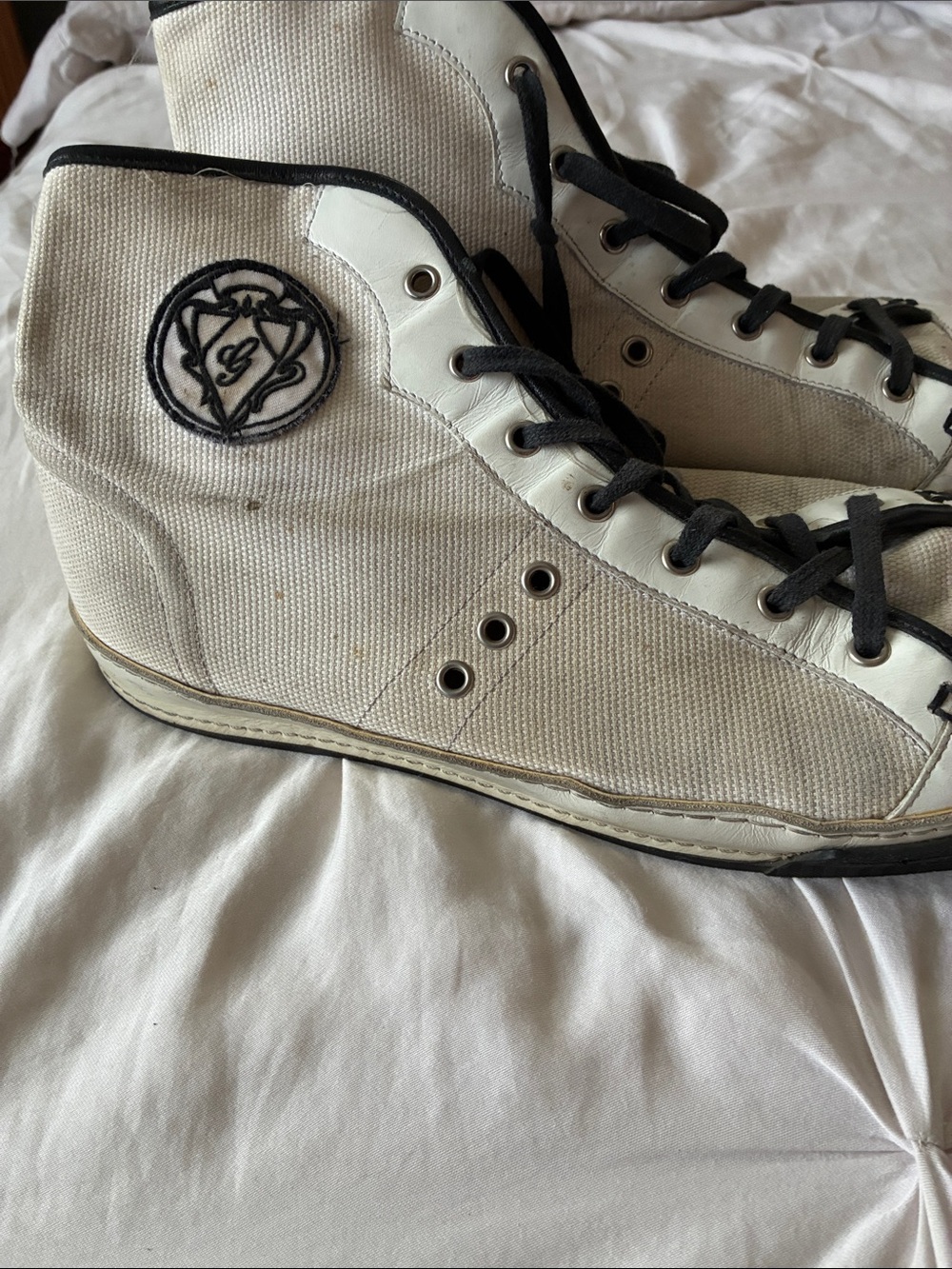 Gucci White and Black High-Top Canvas Sneakers